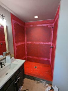 Master shower walls and pan waterproofed