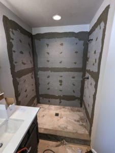 Master shower walls taped and mudded