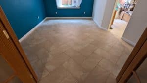 Finished basement bathroom herringbone tile floor