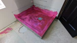 Master shower pan waterproofed