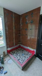 Most of the master shower walls set and shower floor set