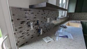 Kitchen backsplash glass tile closeup