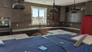 The grouted and finished kitchen backsplash