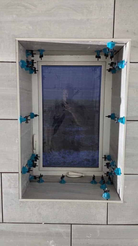 Window in master shower fully set