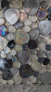 Closeup of glass pebbles installed