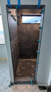 Master shower nearly done, but we're short tile