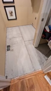 Underlyament installed in laundry room