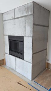 Underlayment installed on fireplace