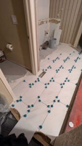 Most of master bath floor set