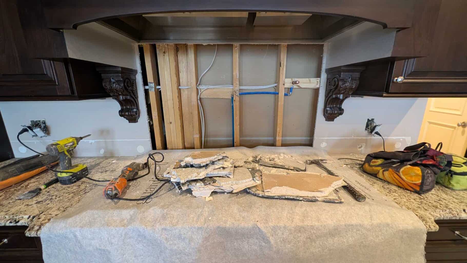 Stove backsplash demo'd Stove backsplash demo'd