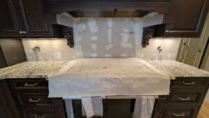 Stove backsplash ready to set