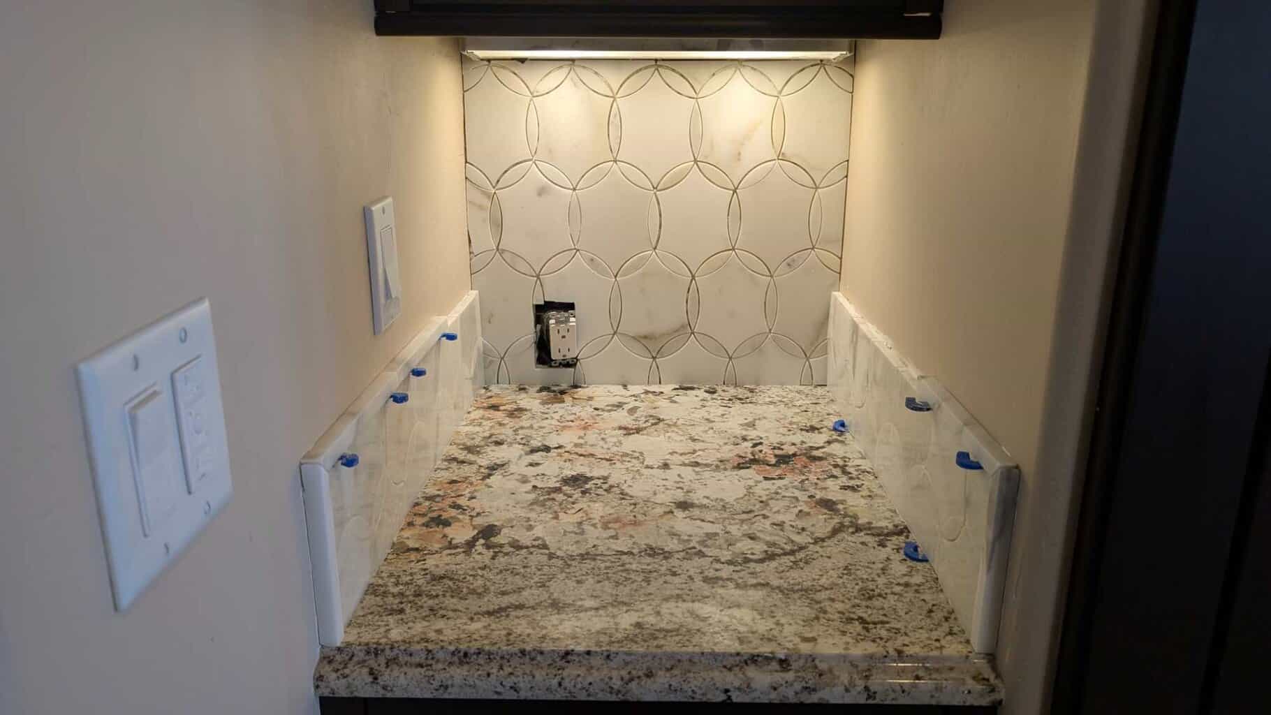Installed side splashes on key drop to cover gaps - just missing a few pieces of trim Installed side splashes on key drop to cover gaps - just missing a few pieces of trim
