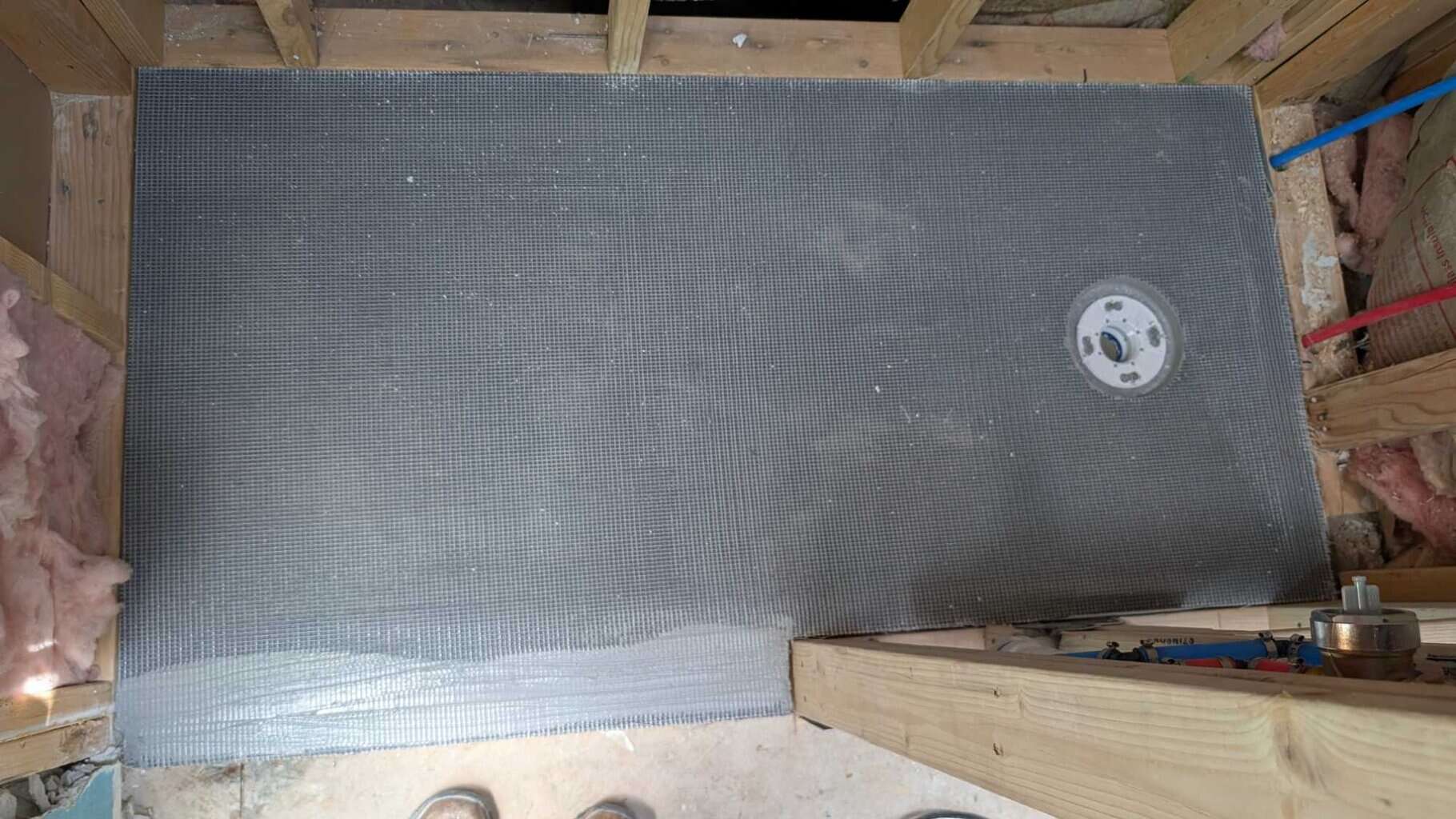 Hall bath shower pan installed