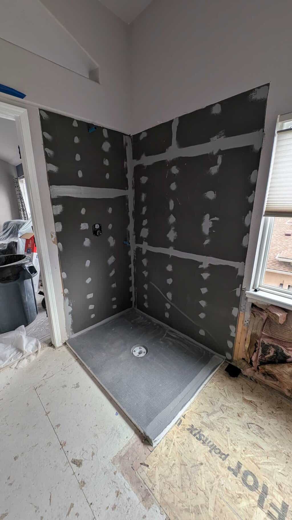 Master shower pan and walls installed