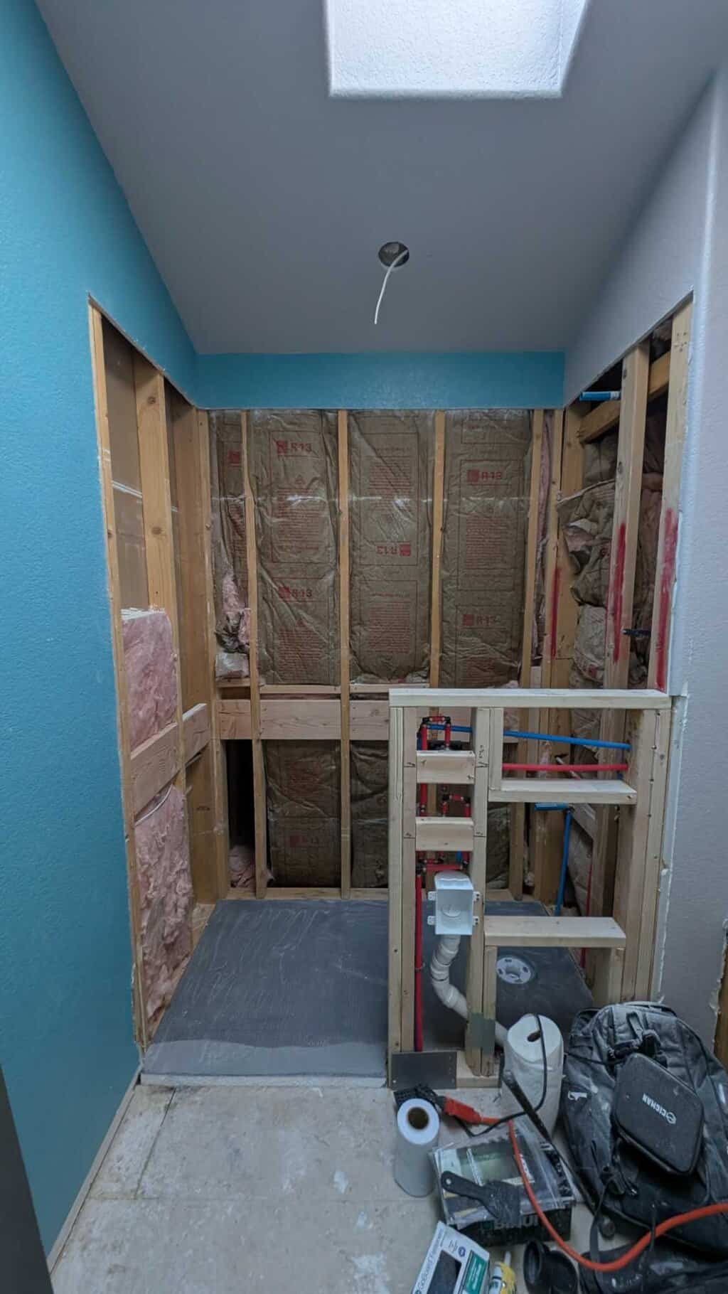 Upper drywall cut out to make even