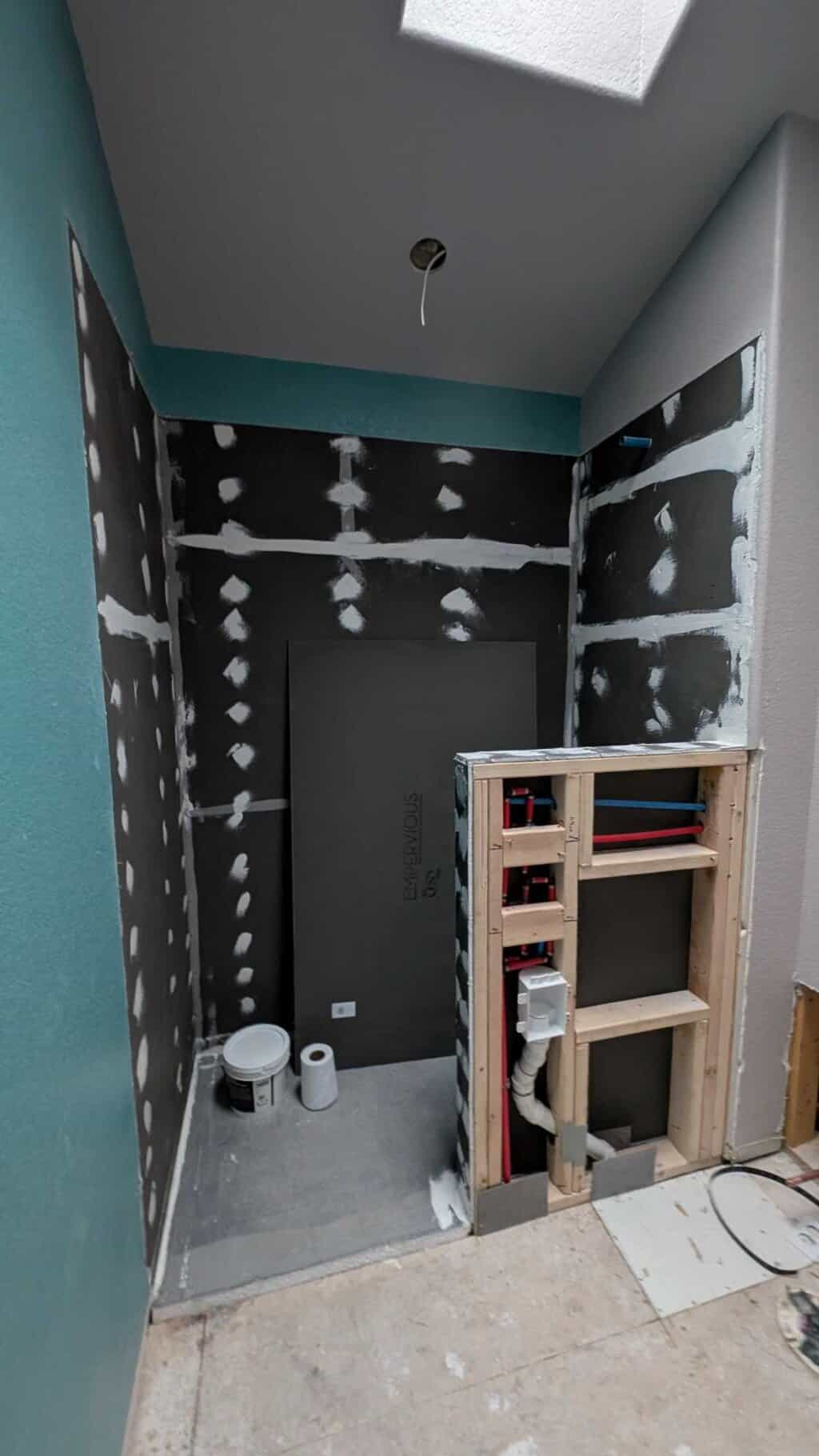 Hall bath shower pan and walls installed2
