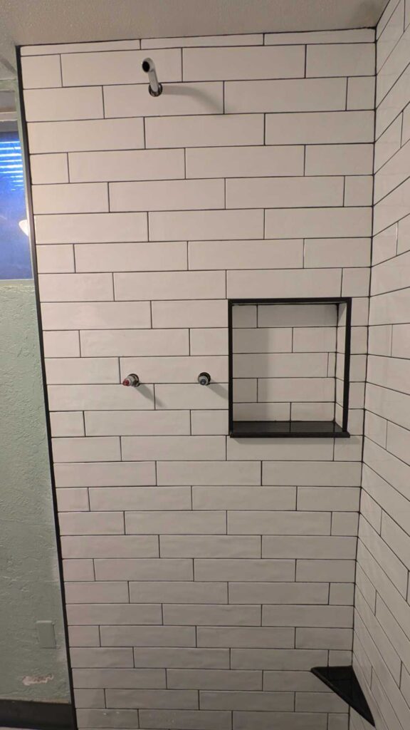 Basement shower grouted and finished5