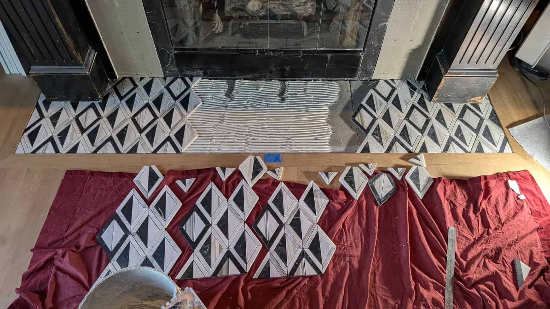 Setting master fireplace hearth