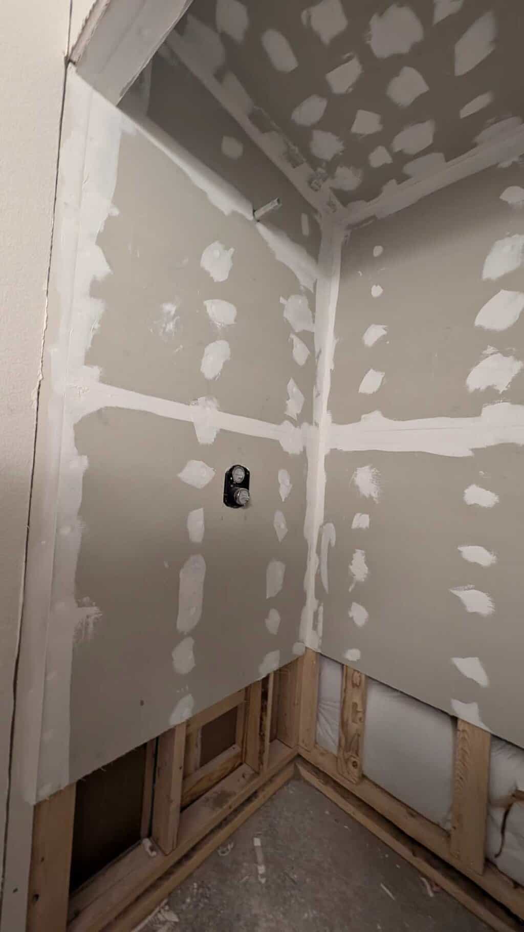 Basement stream shower walls and ceiling underlaid and sealed2