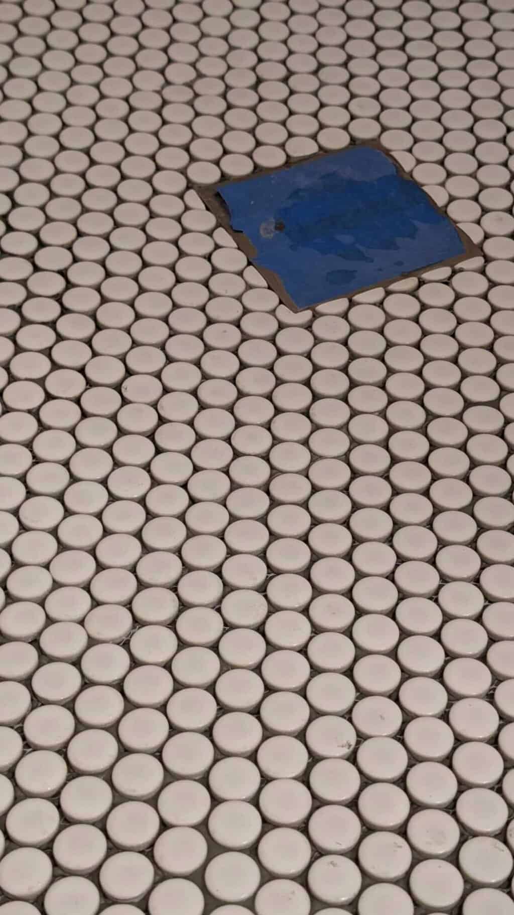Penny tile installed on shower floor2