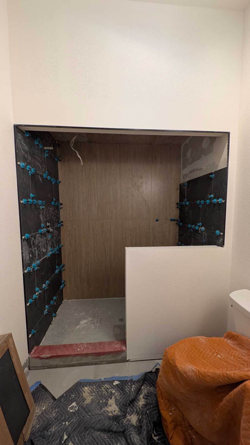 More of the walls in the steam shower set