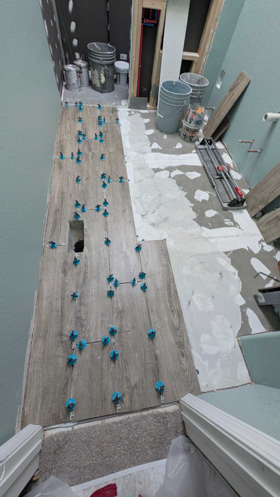 Part of guest bath floor installed