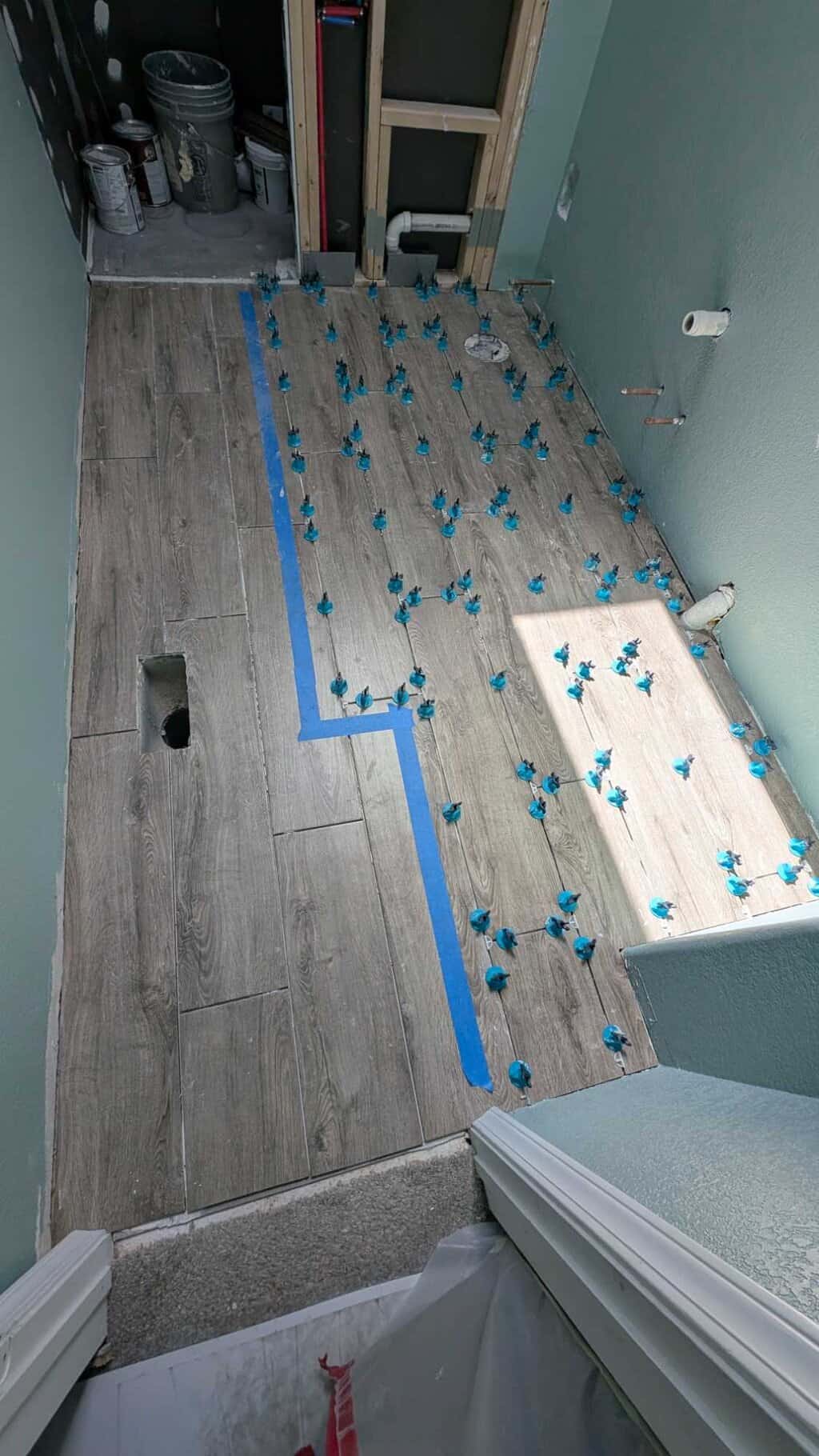 Finished setting guest bath floor