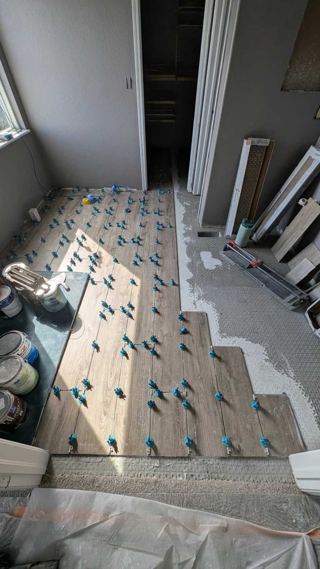 Master bath floor partially installed2