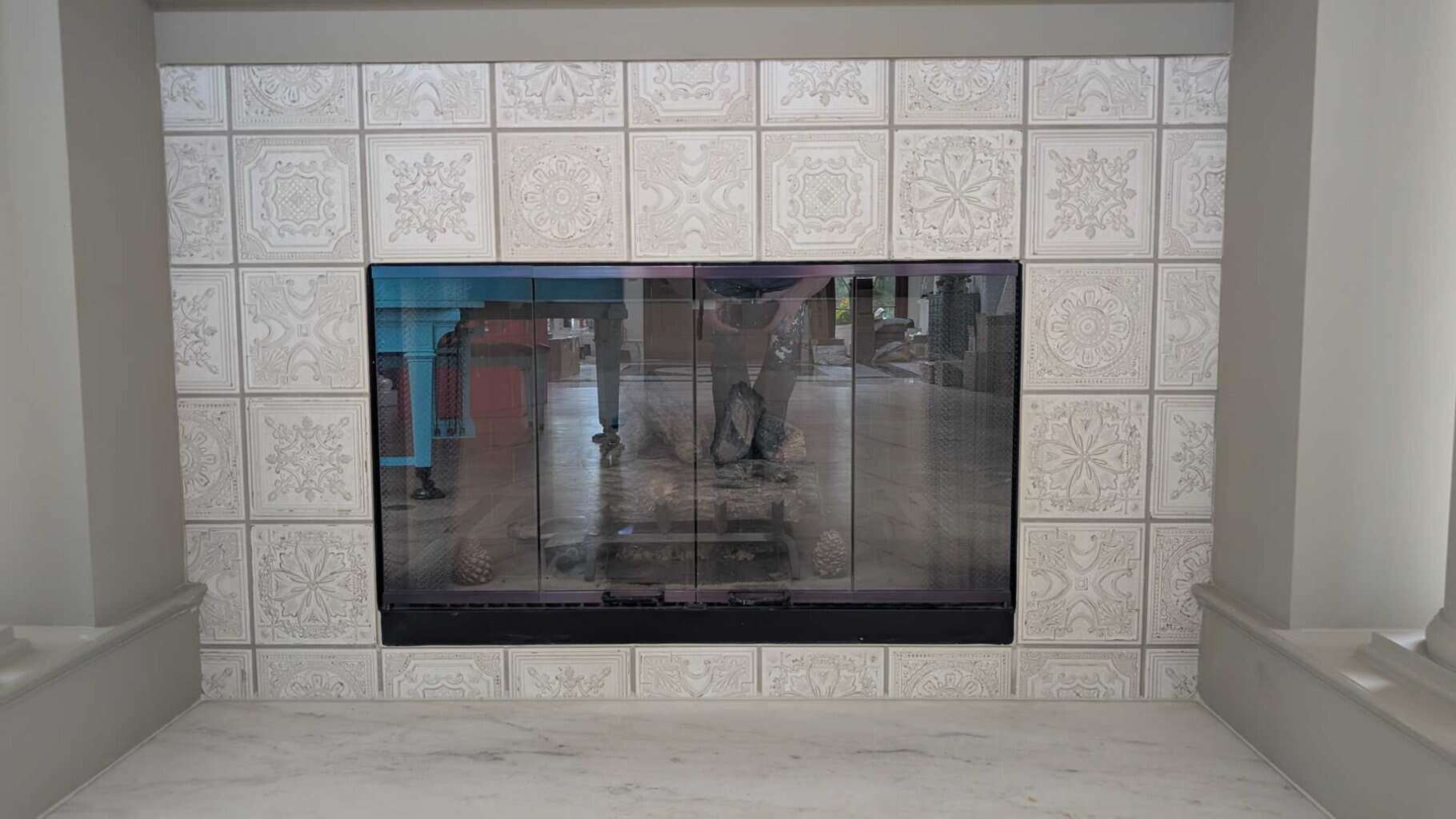 Entry fireplace grouted