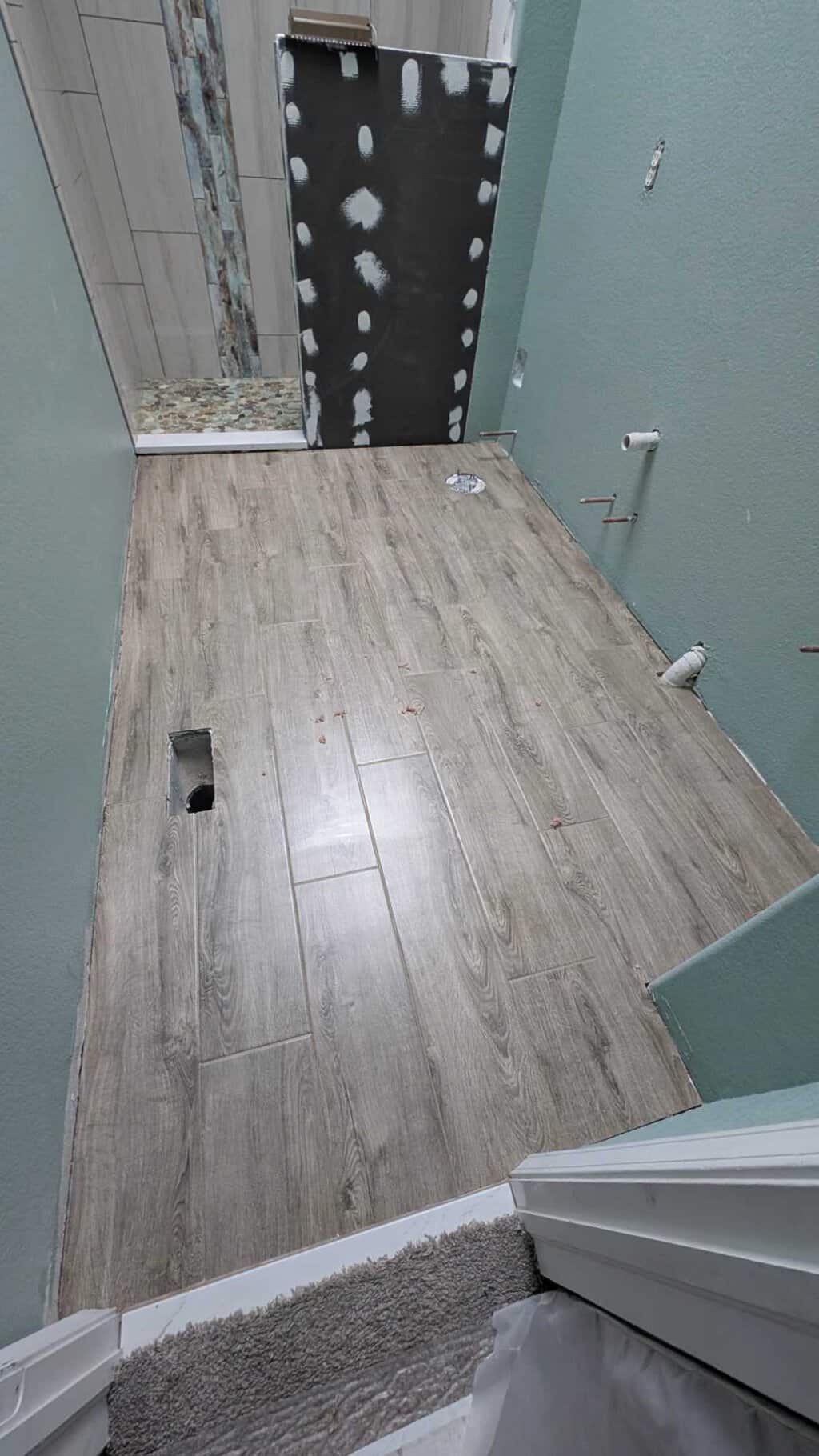 Guest bath floor grouted