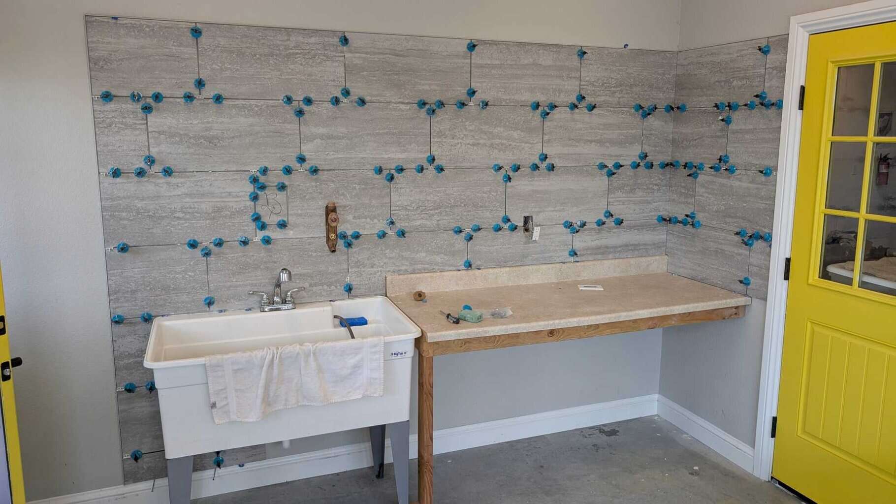Pottery studio backsplash tiled
