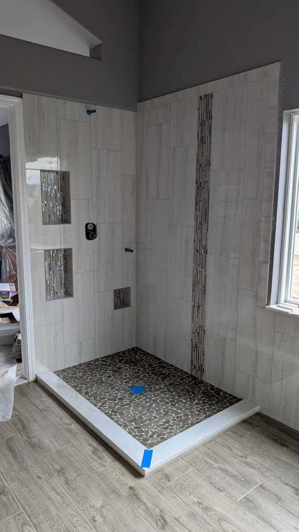Primary shower grouted