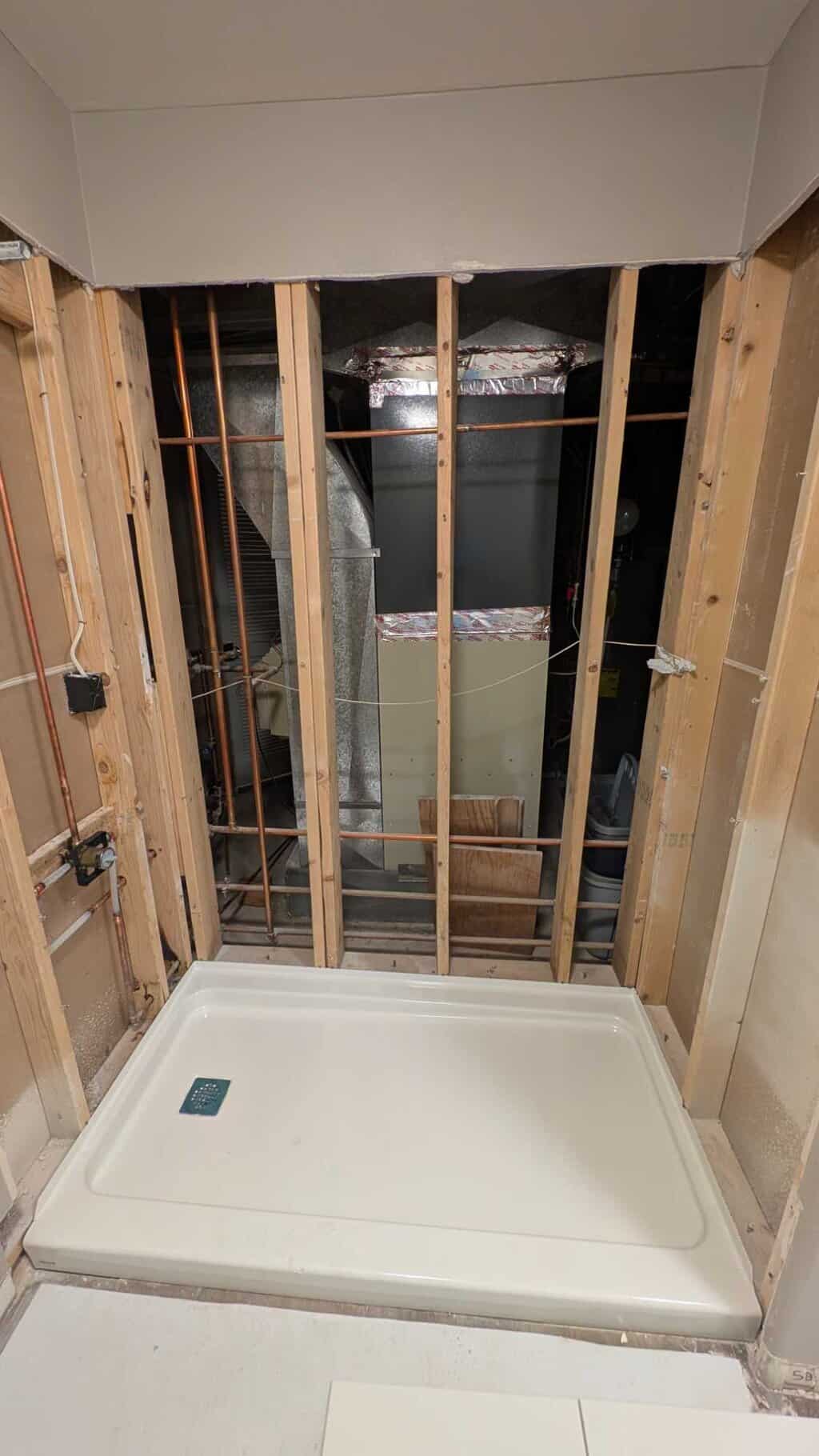 Basement shower to be tiled