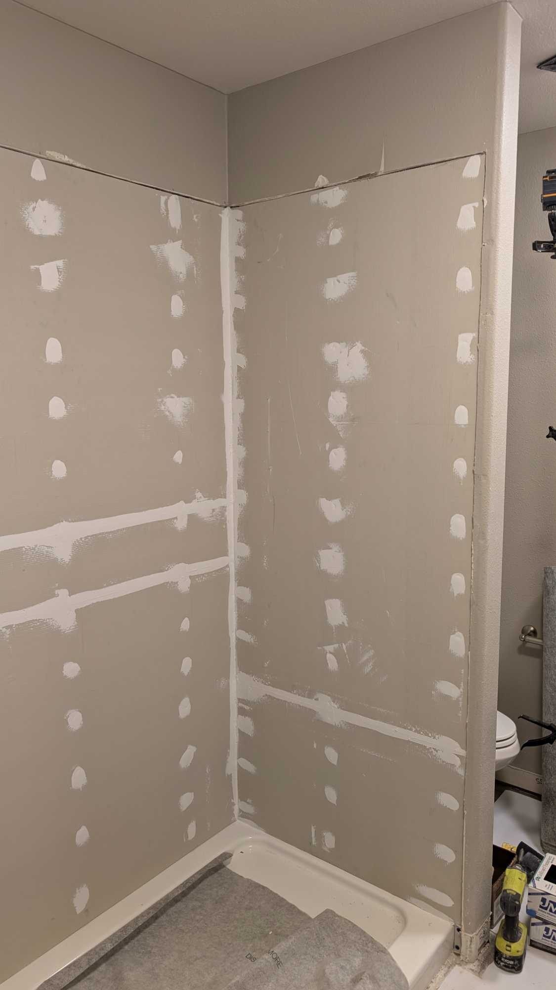 Full basement shower underlayment and sealed2