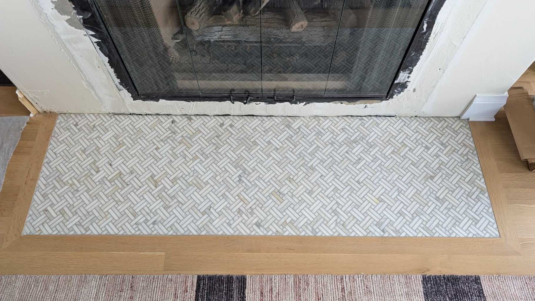 Hearth in family room set and grouted