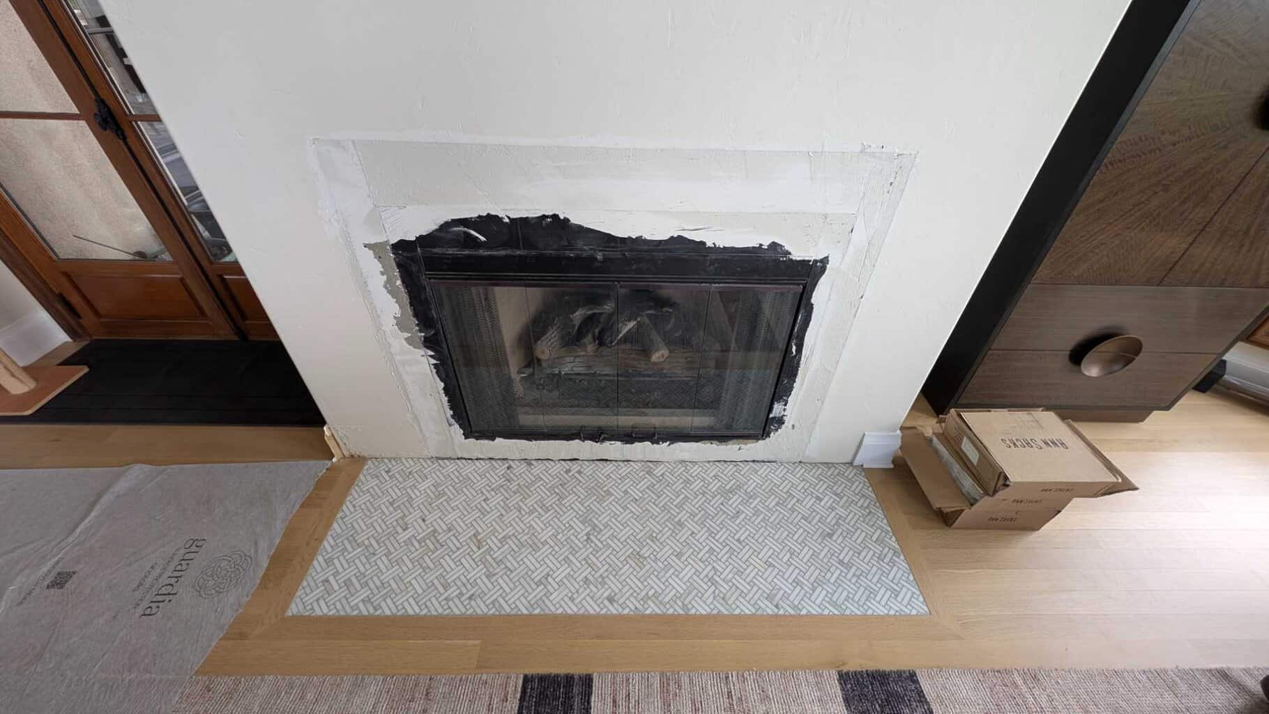 Hearth in family room set and grouted3