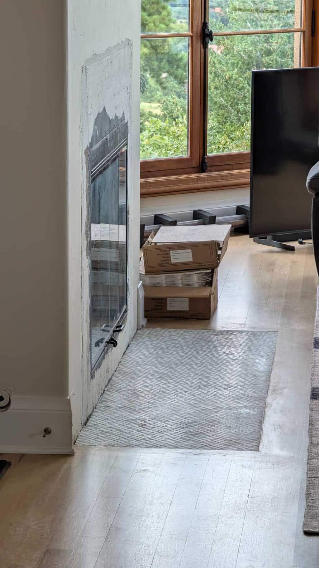 Hearth in family room set and grouted2