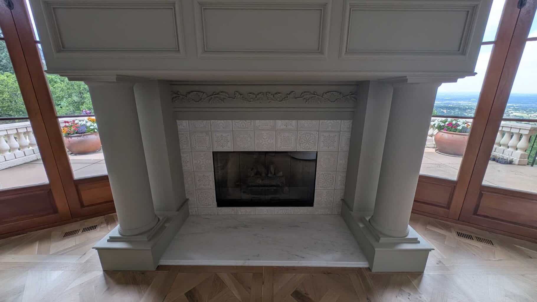 Finished entry fireplace