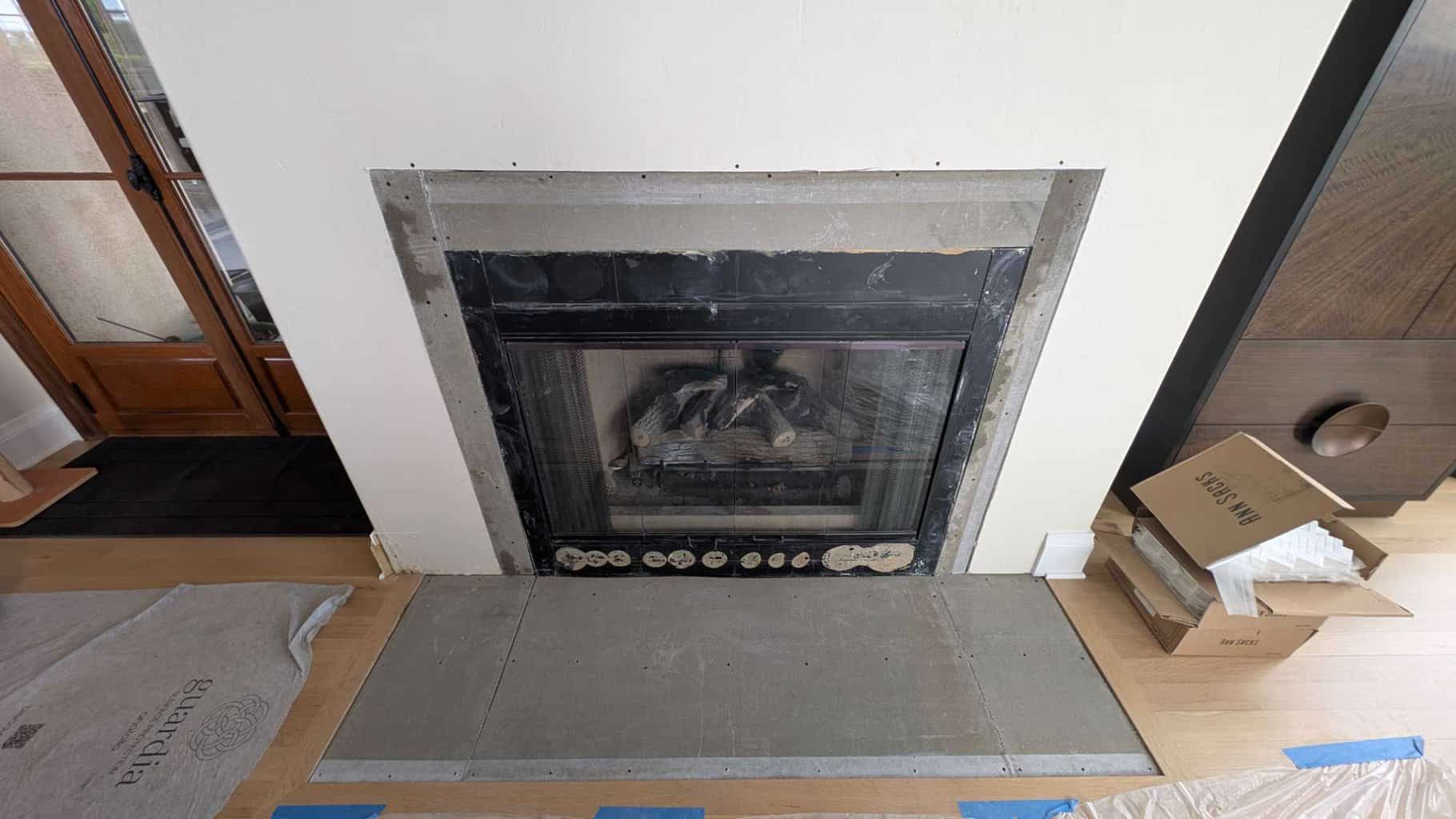 Fireplace demo'd and underlayment installed