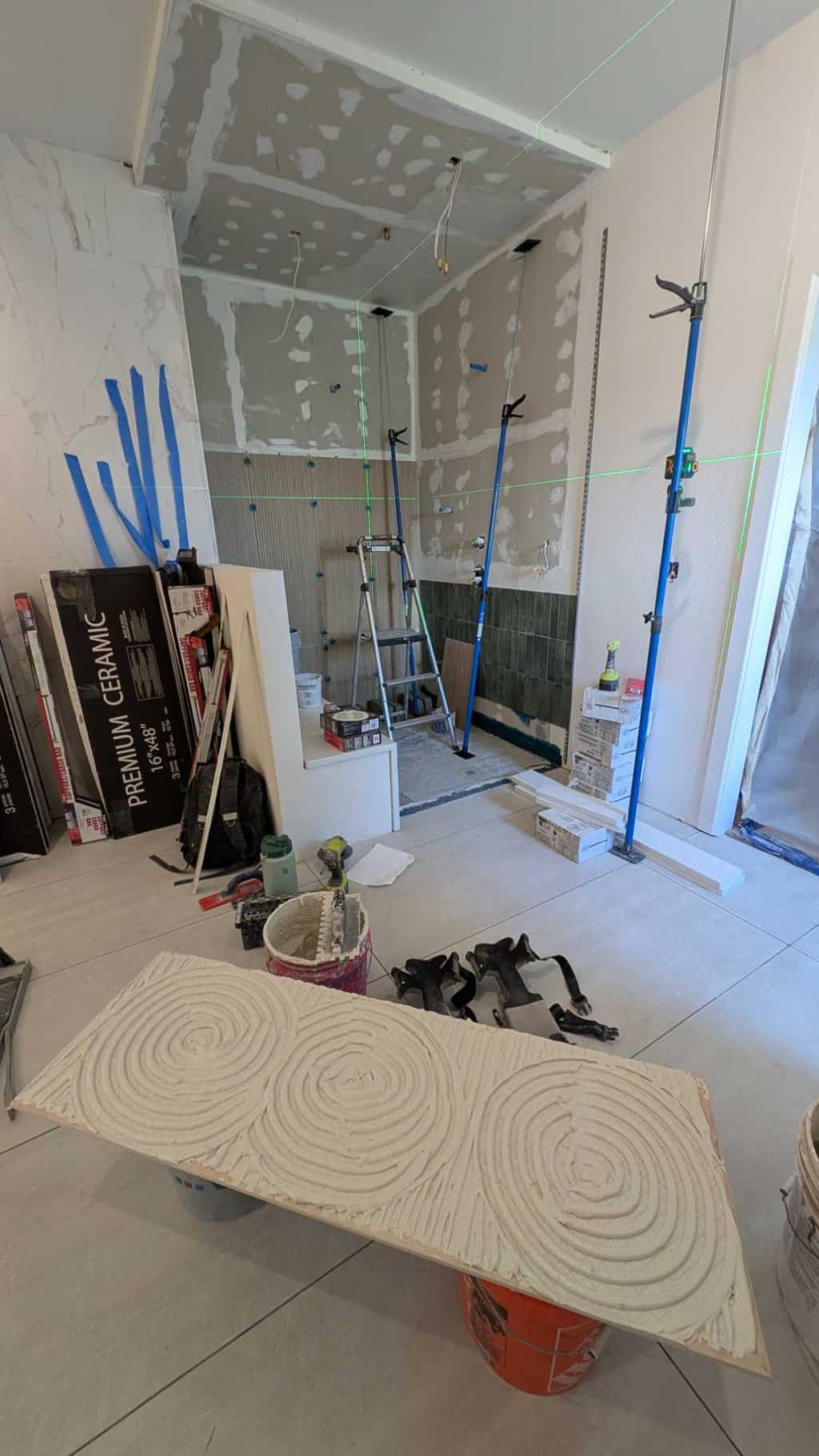 Starting to tile the ceiling with 16x48 tiles