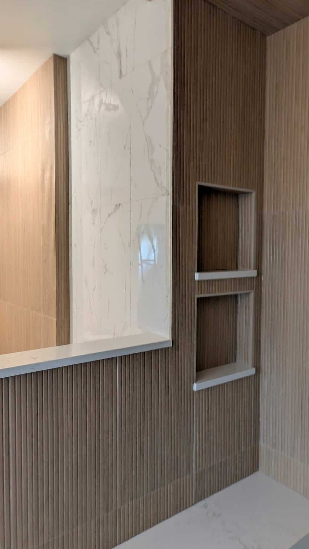 Grouted and finished niches in primary shower