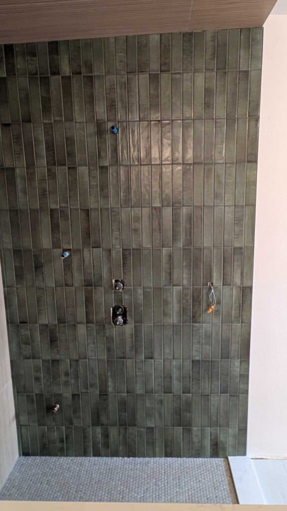 Grouted and finished accent wall in shower