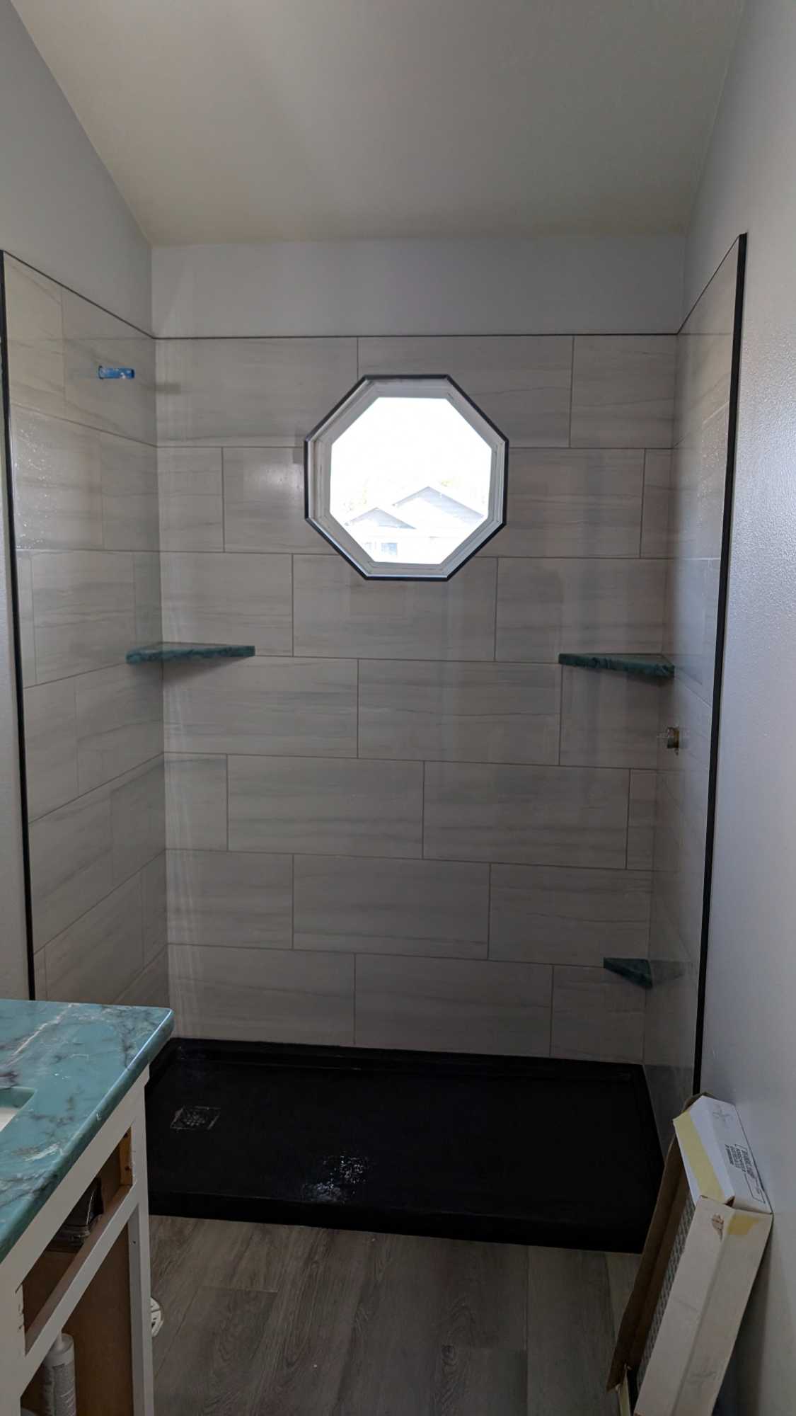 Shower grouted and finiished