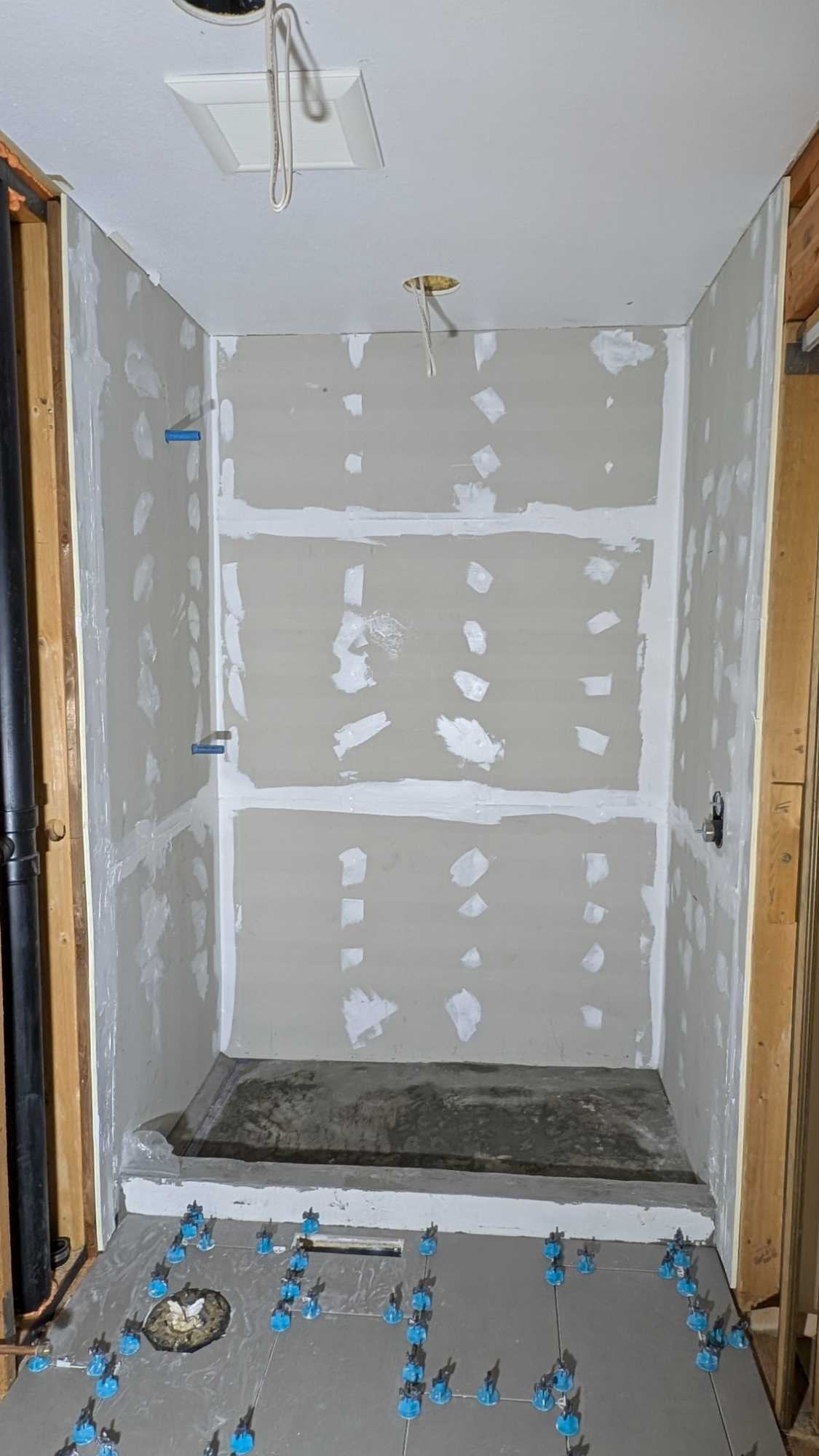 Upstairs bath underlayment installed and sealed