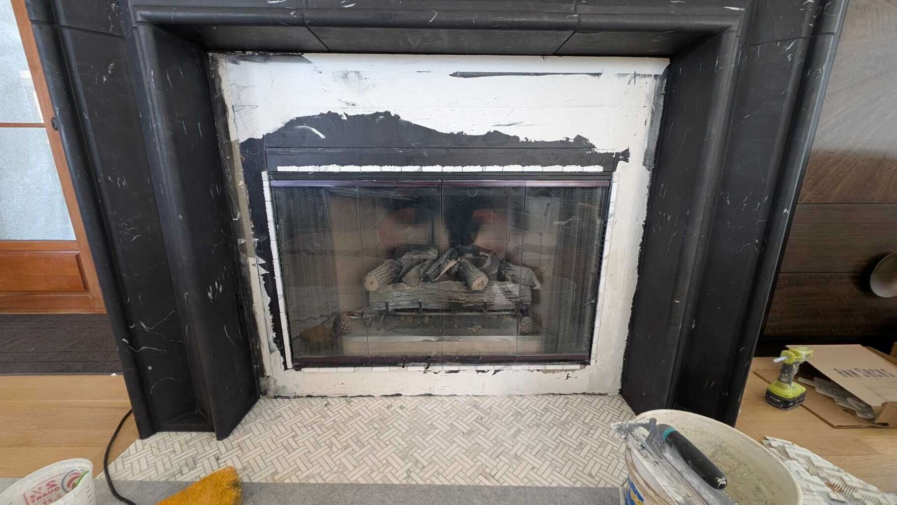 Placing trim border around fire box