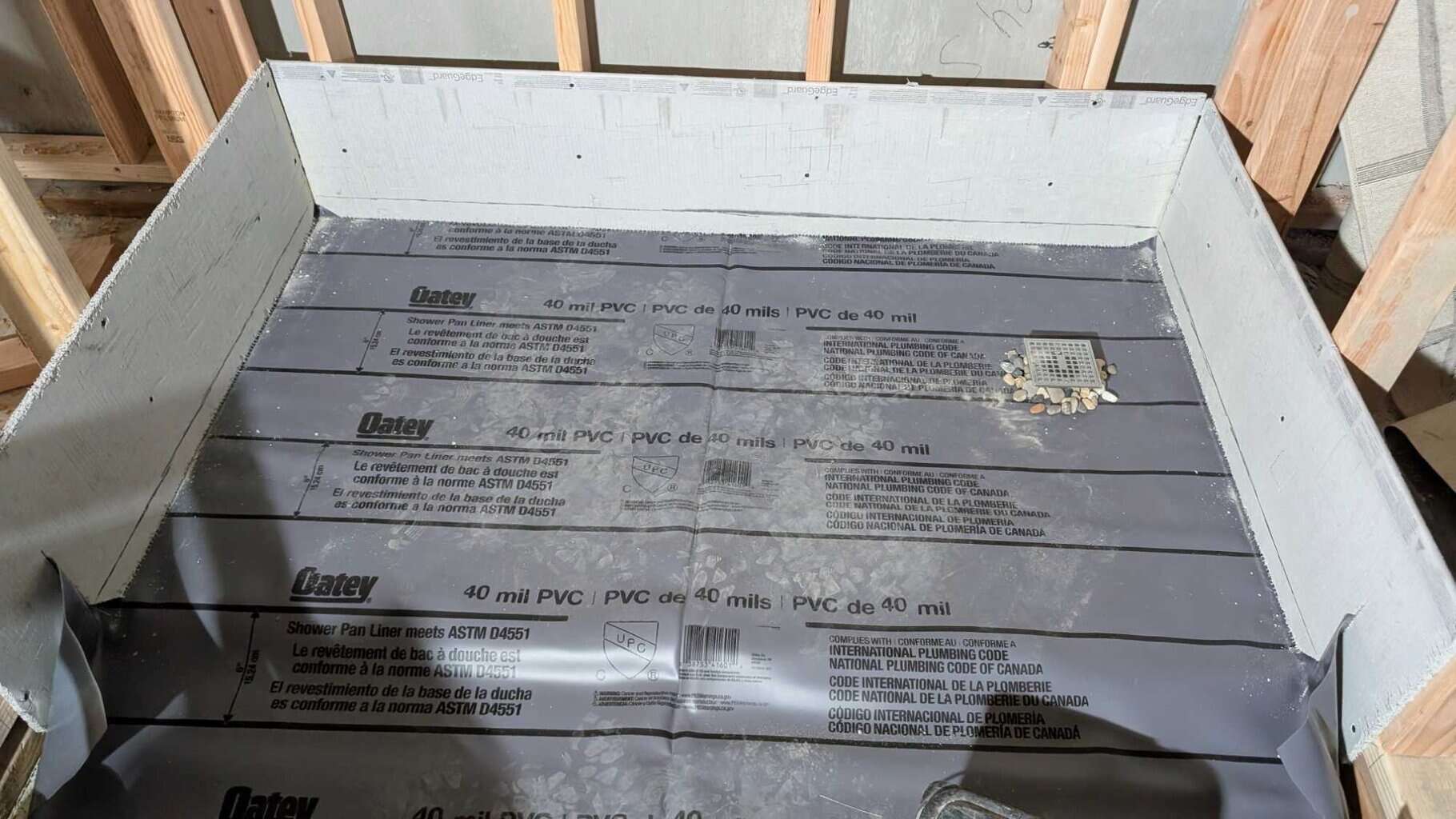 Secondary bath shower pan liner in and walls on