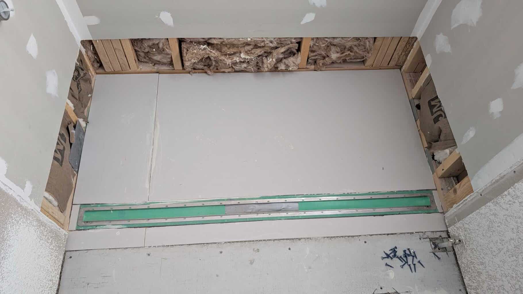 Hall bath shower pan installed