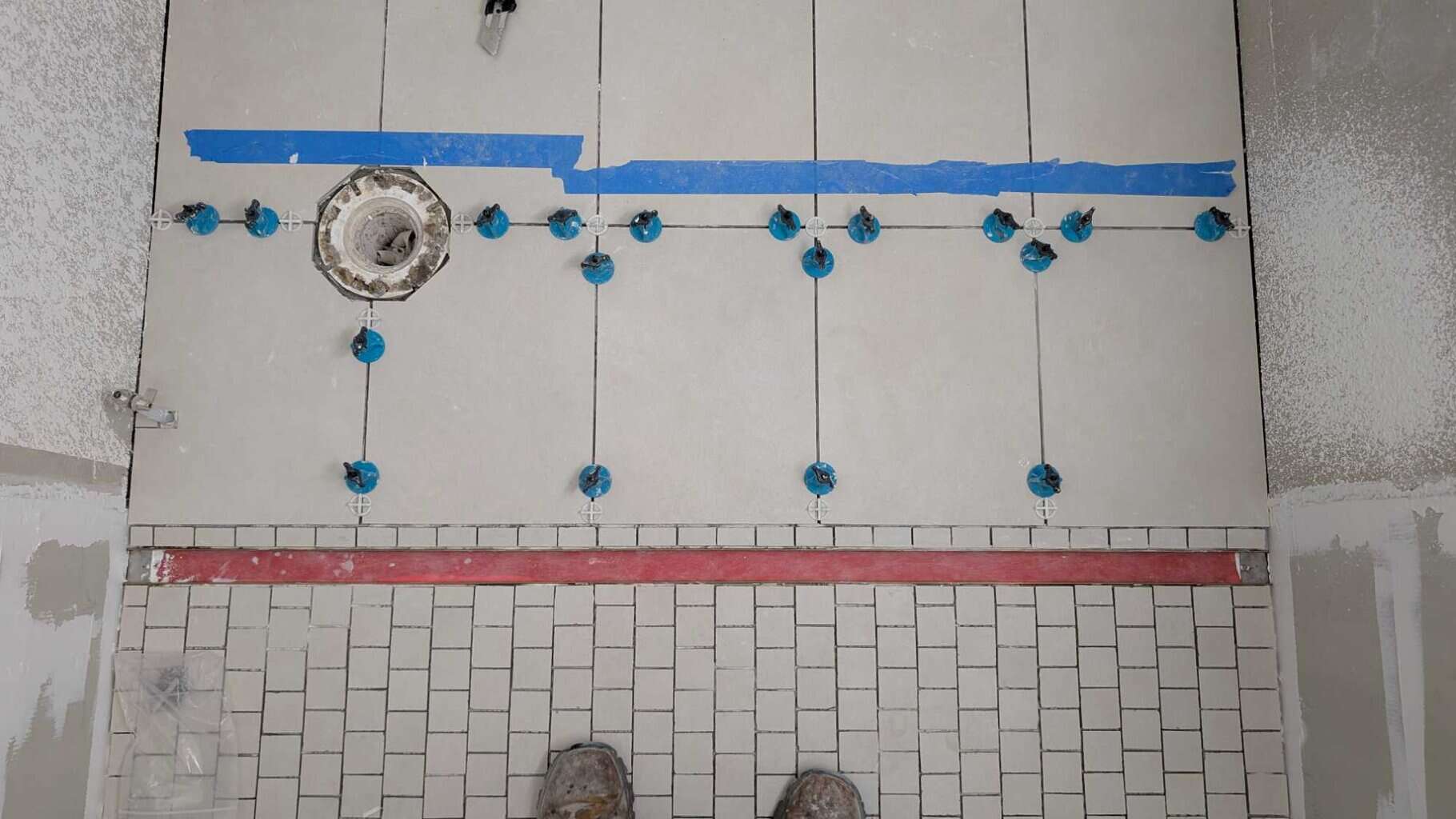 Hall bath floor and shower floor fully set