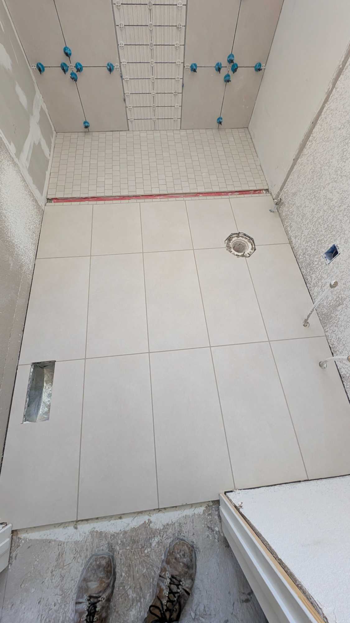 Bath floor and shower floor grouted