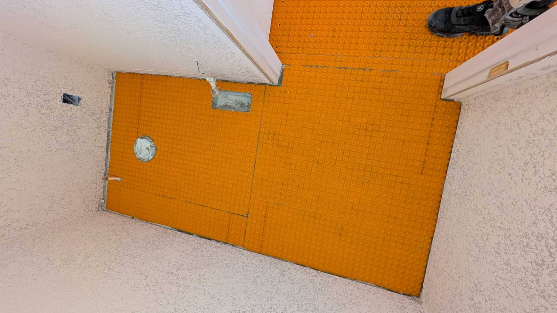 Ditra Heat thinsetted and fully installed